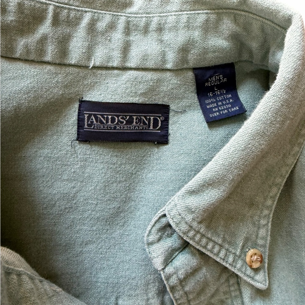 Lands End Men's Button-Up denim Shirt - Light Sage Green L - Picture 3 of 3
